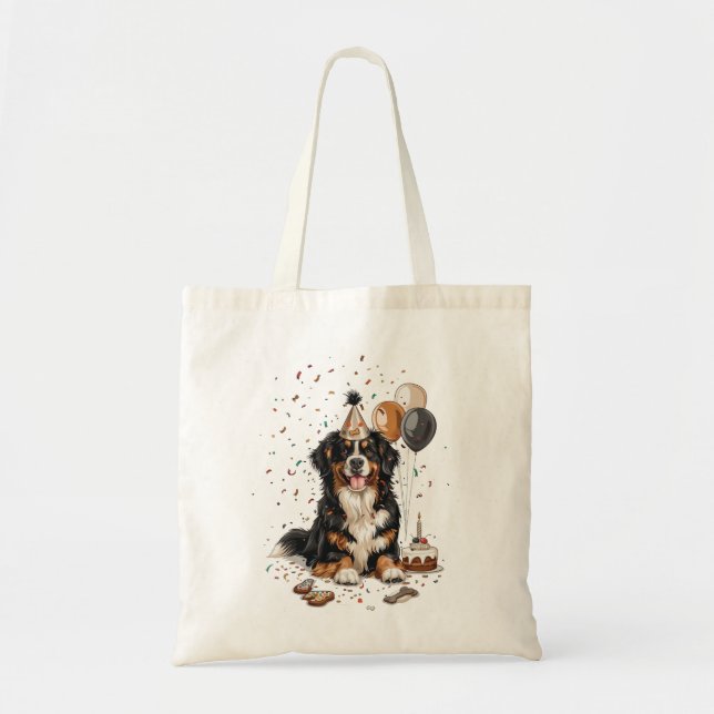 Tote Bag Joyeux anniversaire Bernese Mountain Dog (Devant)