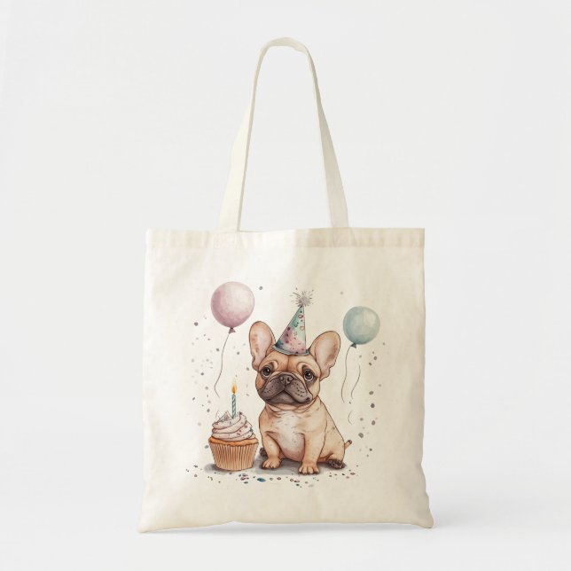 Tote Bag Joyeux Anniversaire Bouledogue Français (Devant)