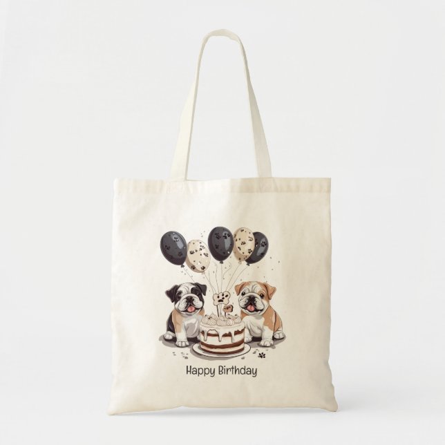 Tote Bag Joyeux Anniversaire Bouledogues Anglais (Devant)