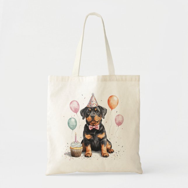 Tote Bag Joyeux Anniversaire Chien Rottweiler (Devant)