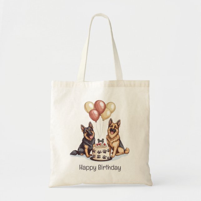 Tote Bag Joyeux Anniversaire Chiens berger allemands Gâteau (Devant)