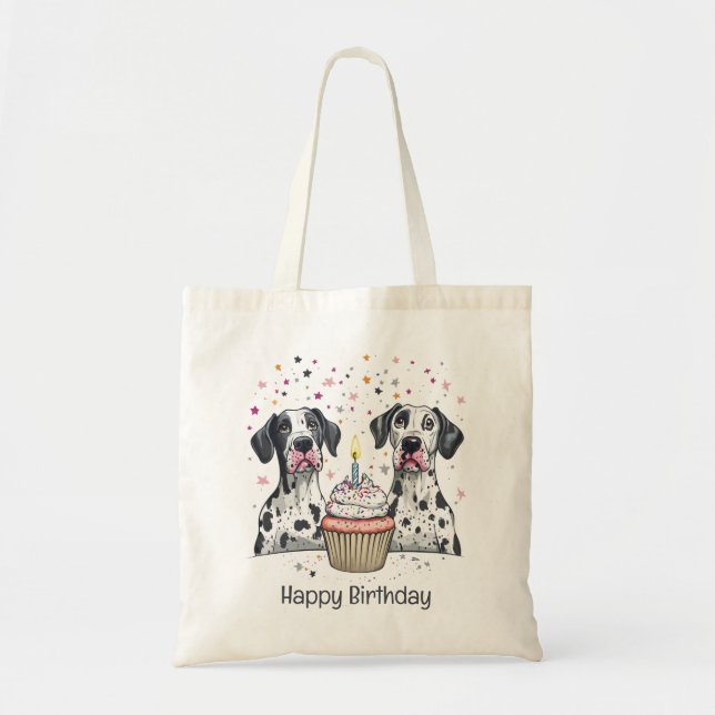Tote Bag Joyeux anniversaire Great Dane Dogs Cupcake (Devant)