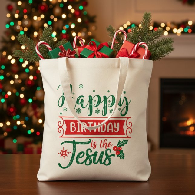 Tote Bag Joyeux anniversaire Jésus Noël chrétien (Happy Birthday Jesus Christian Christmas Tote Bag)