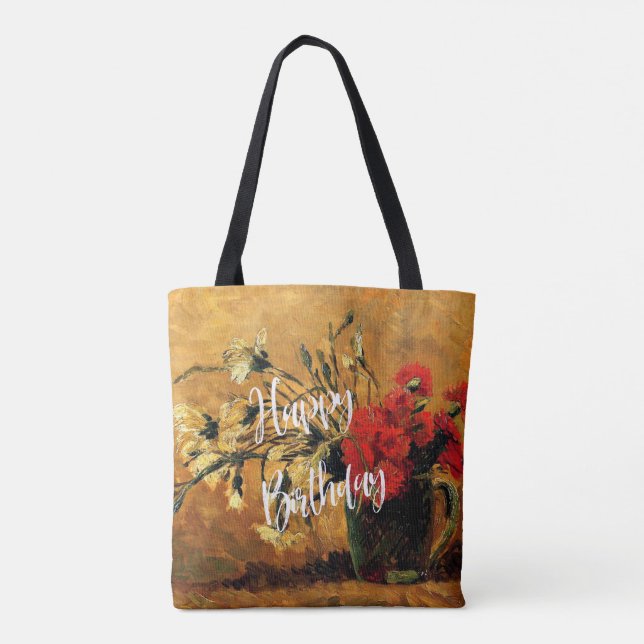 Tote Bag Joyeux anniversaire, Jug aux oeillets rouges et bl (Dos)
