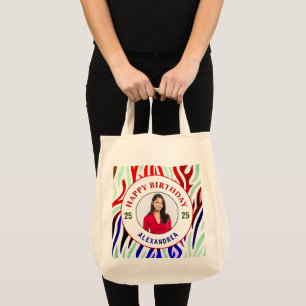Tote Bag Joyeux Anniversaire Photo Tirures colorées Personn
