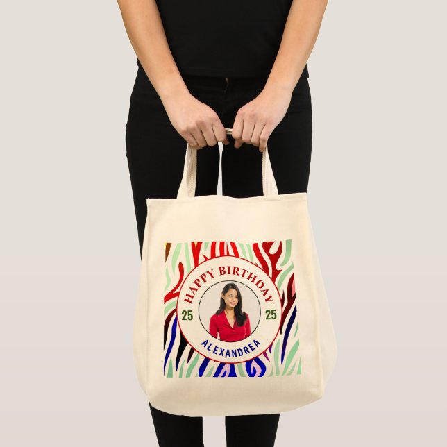 Tote Bag Joyeux Anniversaire Photo Tirures colorées Personn (Devant (produit))