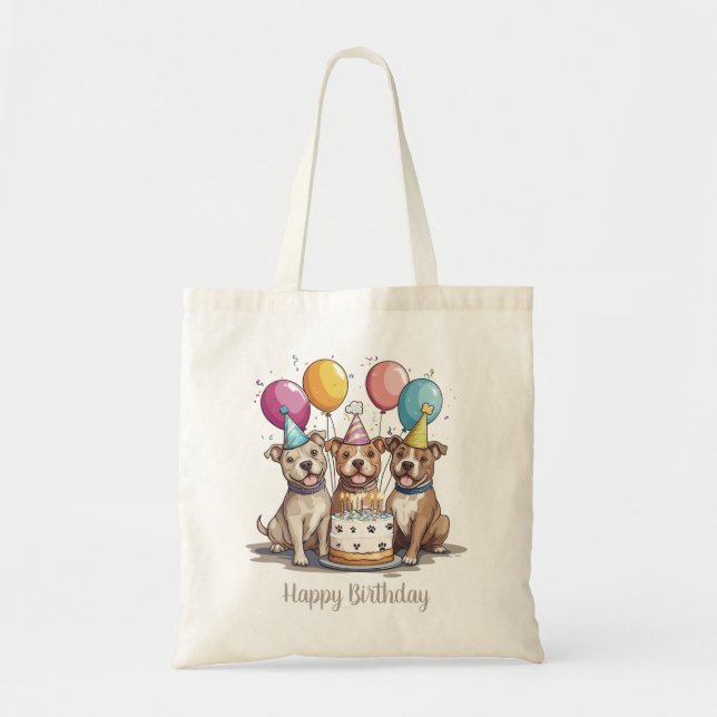 Tote Bag Joyeux Anniversaire Pit Bull Dogs (Devant)
