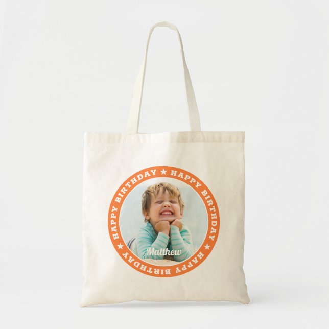 Tote Bag Joyeux anniversaire Simple moderne photo personnal (Devant)