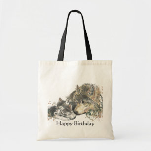 Tote Bag Joyeux Anniversaire Wolf & Cubs Animal Art