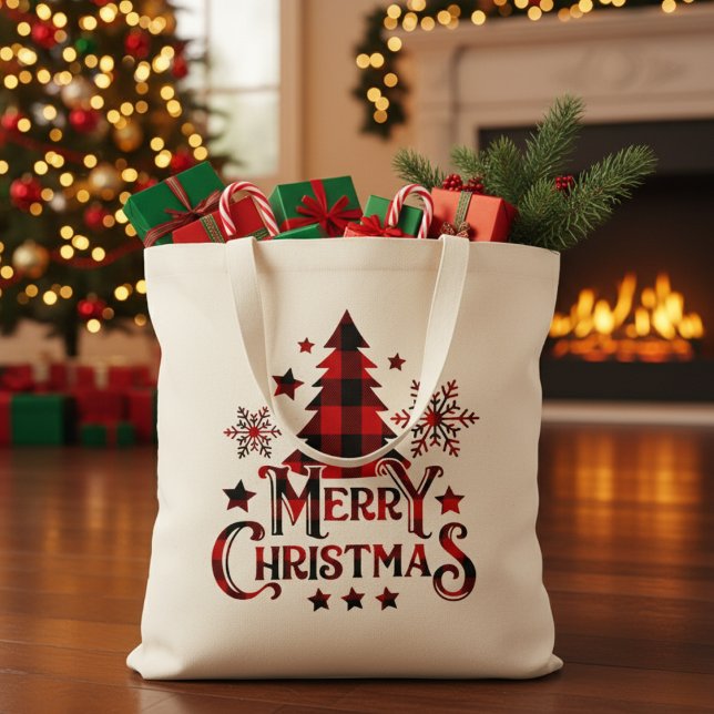 Tote Bag Joyeux Buffalo de Noël Plaid Noël (Merry Christmas Buffalo Plaid Christmas Tote Bag)