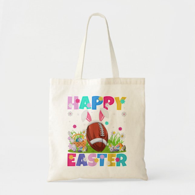 Tote Bag Joyeux Bunny de Pâques Football américain dimanche (Devant)