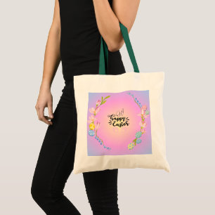Tote Bag Joyeux Bunny de Pâques Outline Joli Pastel