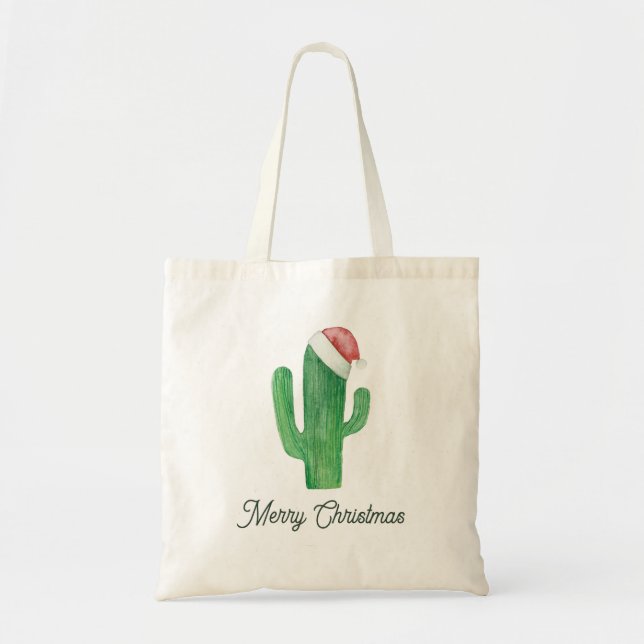 Tote Bag Joyeux cactus de Noël avec chapeau de Père Noël |  (Devant)