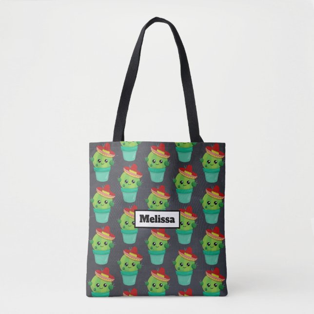 Tote Bag Joyeux cactus vert dans un Motif du Sombrero rouge (Devant)