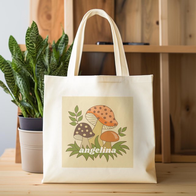 Tote Bag Joyeux champignons avec nom personnalisé (Custom Tote Bag)