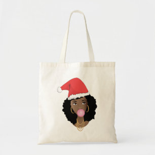 Tote Bag Joyeux chapeau de Noël, Femme noire, Bubblegum