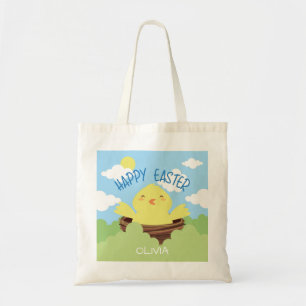 Tote Bag Joyeux Chick de Pâques Nom personnalisé Vacances