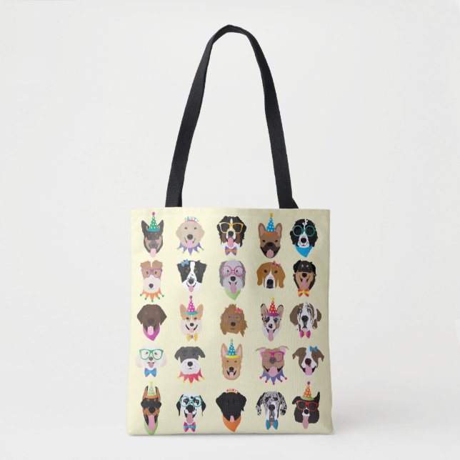 Tote Bag Joyeux Chien d'Anniversaire Face À Des Animaux Vai (Devant)