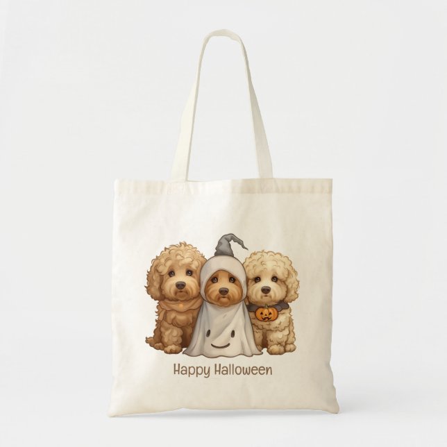 Tote Bag Joyeux chien d'Halloween Goldendoodle (Devant)