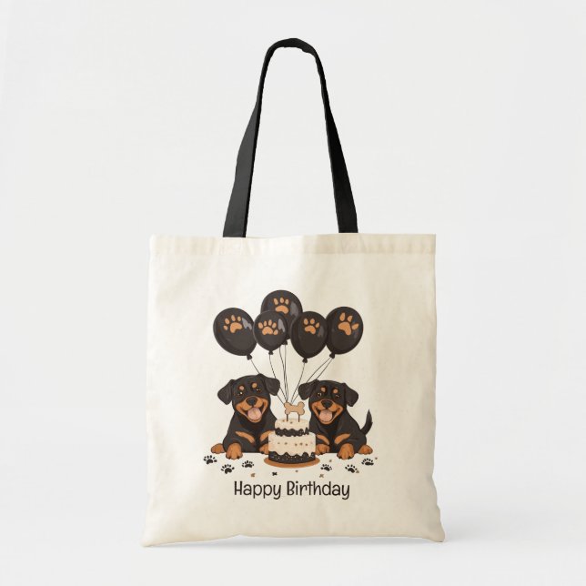Tote Bag Joyeux chien Rottweiler d'anniversaire (Devant)