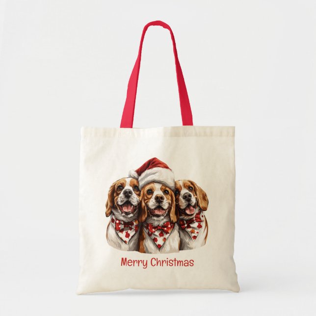 Tote Bag Joyeux Chiens Beagles de Noël (Devant)