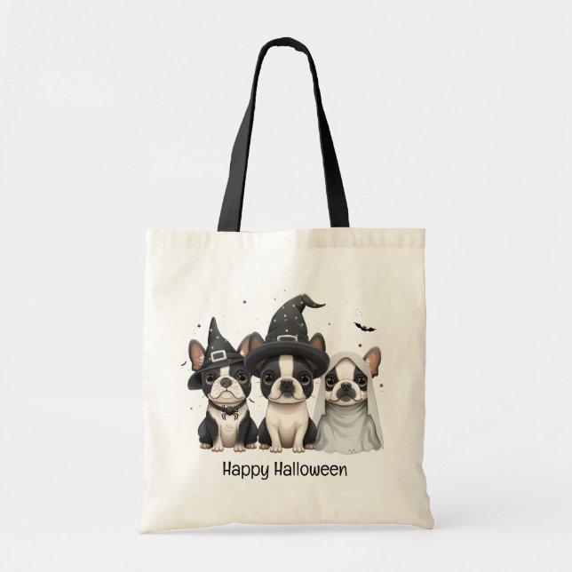 Tote Bag Joyeux Chiens de Boston Terrier Halloween (Devant)