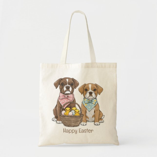 Tote Bag Joyeux Chiens De Boxer De Pâques (Devant)