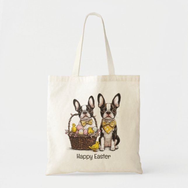 Tote Bag Joyeux Chiens de Pâques Boston Terrier (Devant)