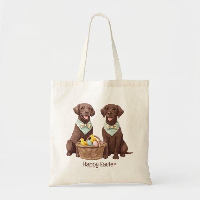 Tote Bag Joyeux Chiens de récupération de chocolat de Pâque (Devant)
