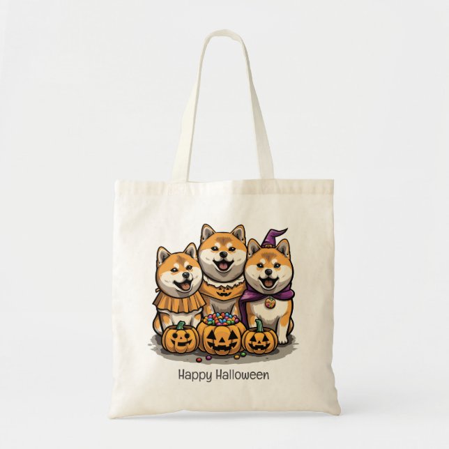 Tote Bag Joyeux Chiens d'Halloween Shiba Inu (Devant)