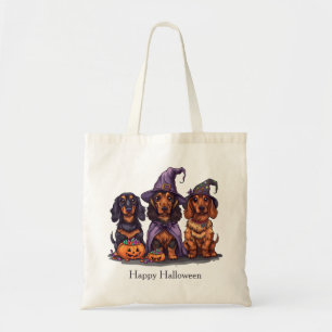 Tote Bag Joyeux Chiens sorciers Halloween Dachshund