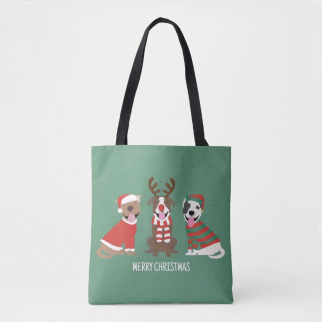 Tote Bag Joyeux Chiens taureaux de marque de Noël (Devant)