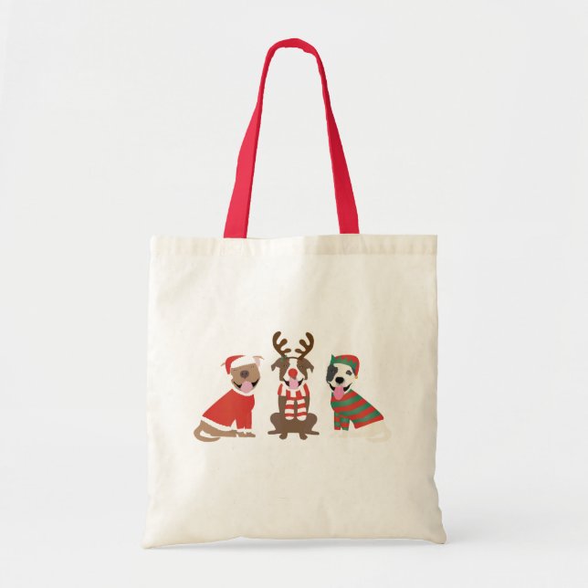 Tote Bag Joyeux Chiens taureaux de marque de Noël (Devant)