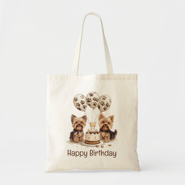 Tote Bag Joyeux Chiens Yorkie d'anniversaire (Devant)