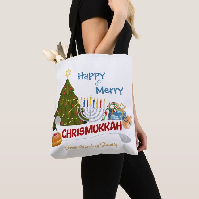 Tote Bag Joyeux Chrismukkah avec élément traditionnel (De près)