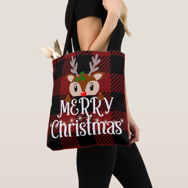 Tote Bag Joyeux Christams Reindeer Nom personnalisé (De près)