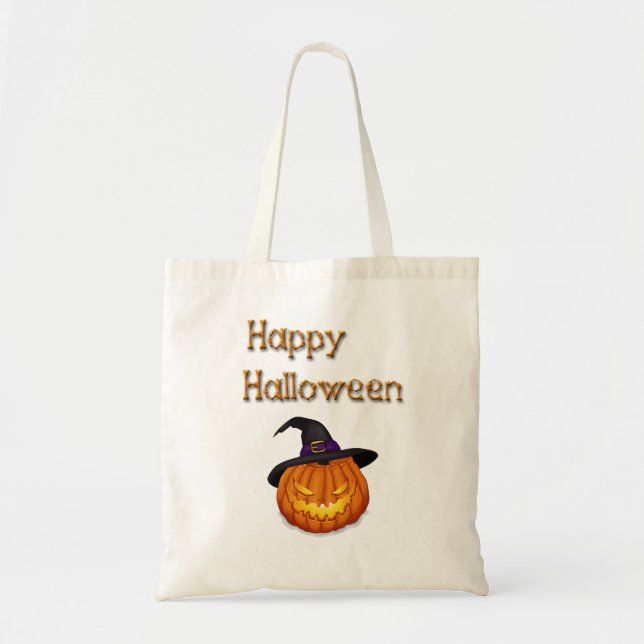Tote Bag Joyeux Citrouille Halloween avec Casquette (Devant)