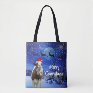 Tote Bag Joyeux Cowristmas Père Noël Vacances Vache