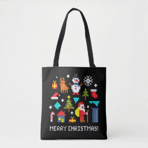 Tote Bag Joyeux dessins en pixels de Noël