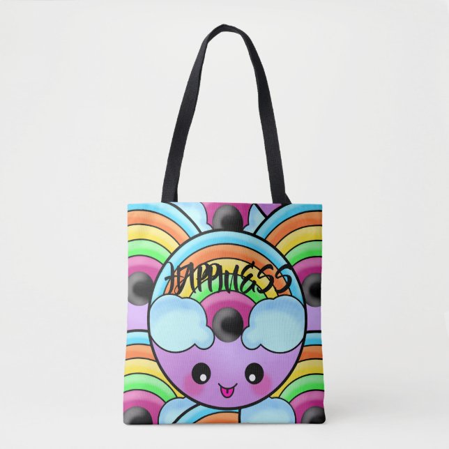 Tote Bag Joyeux Donut avec un arc-en-ciel unique mignon (Devant)
