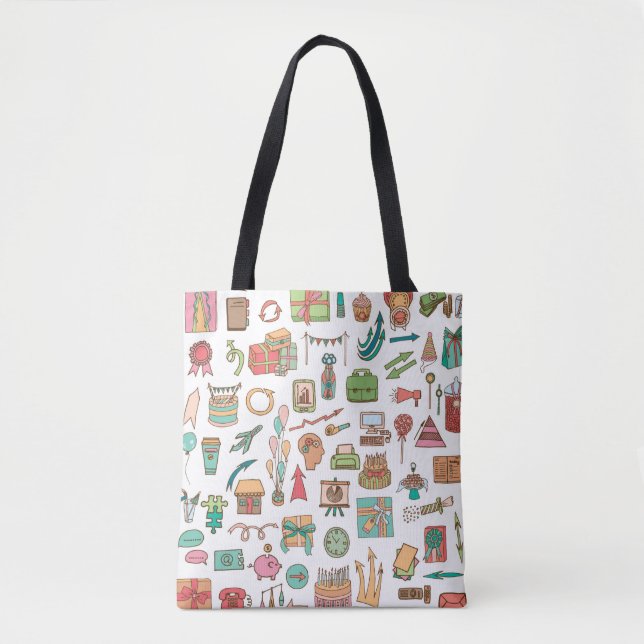 Tote Bag Joyeux éléments de bureau d'anniversaire dans croq (Devant)