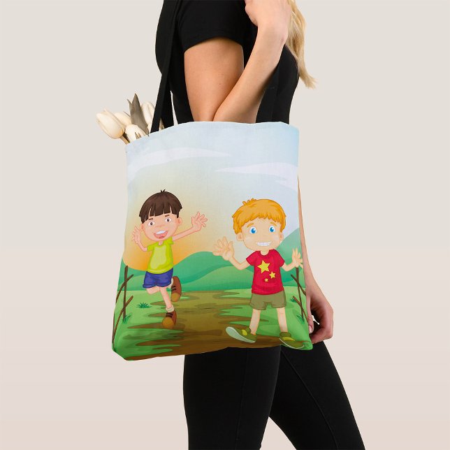 Tote Bag Joyeux Enfants Jouant À L'Extérieur (Créateur téléchargé)