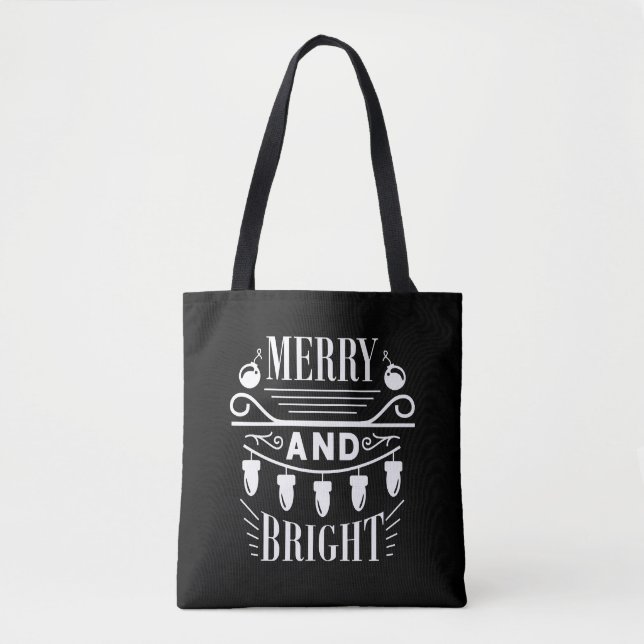 Tote Bag Joyeux et brillant ampoule lumière Noël de Noël (Devant)