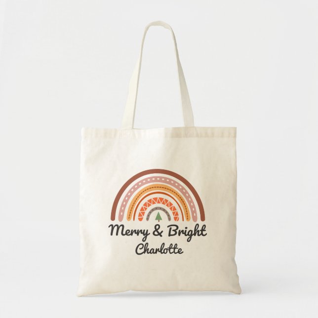 Tote Bag Joyeux et brillant Noël Festif Nom arc-en-ciel (Devant)