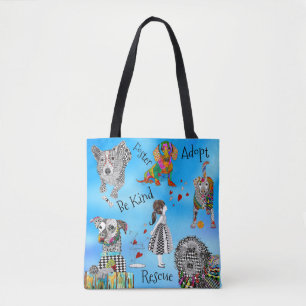 Tote Bag Joyeux et coloré chien et chat adoption de animal