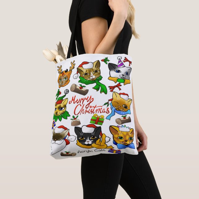 Tote Bag Joyeux félins de Noël (De près)