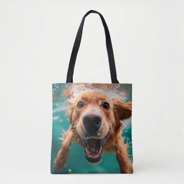 Tote Bag Joyeux Golden Retriever nager sous l'eau (Devant)