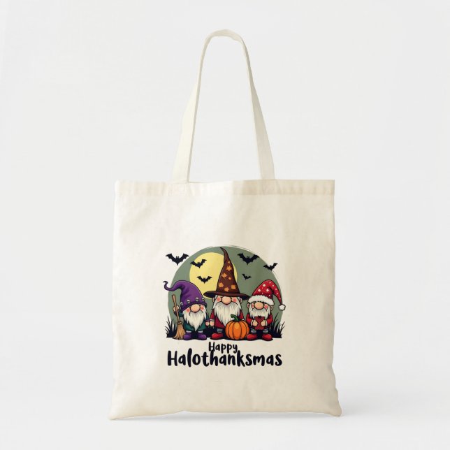 Tote Bag Joyeux Hallothanksmas Noël Gnomes d'Halloween (Devant)