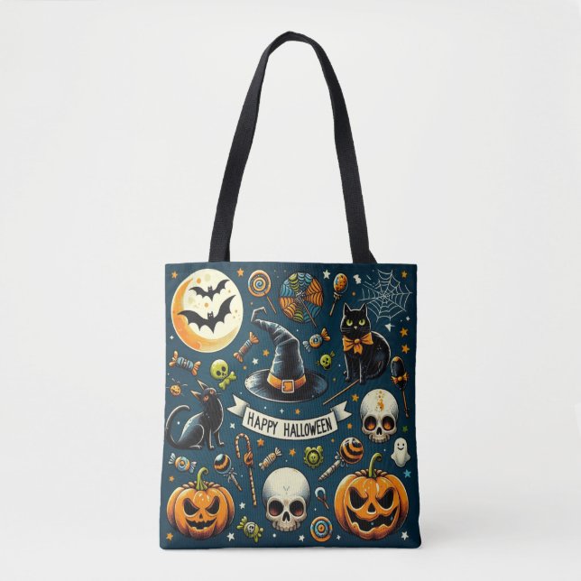 Tote Bag Joyeux Halloween Amusant & Épouvantable (Devant)