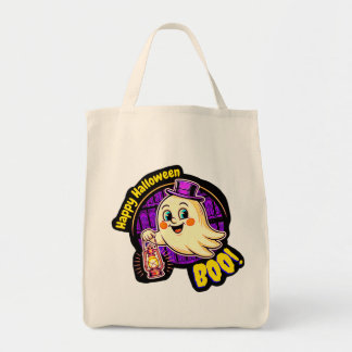 Tote Bag Joyeux Halloween BOO! Joli fantôme rétro avec lant